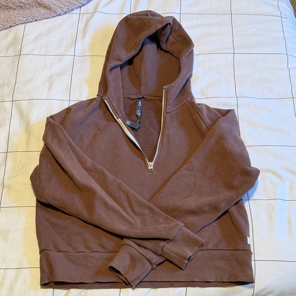 Vuori Women’s Half-Zip Hoodie in Maroon Brown